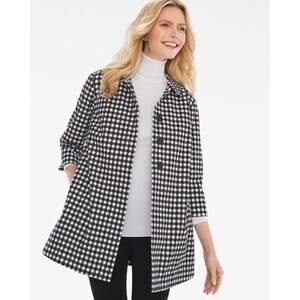 Chico’s Black White Gingham Pleat-Back Light Jacket Size 6